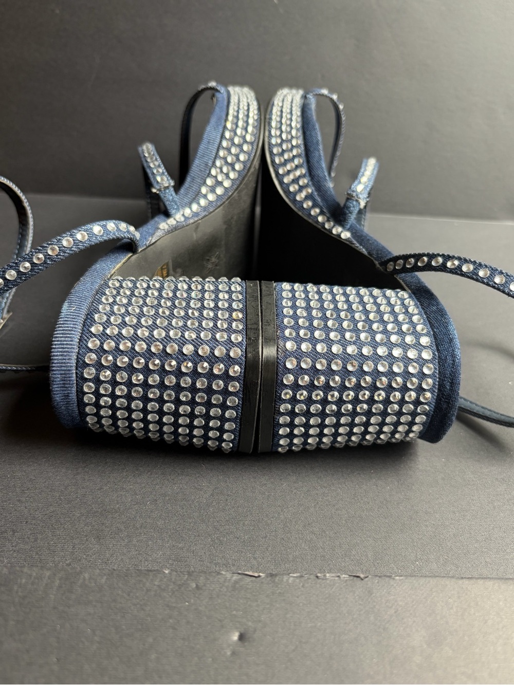 BCBGeneration Blue Rhinestone Block Heel Sandals - Picture 6 of 13